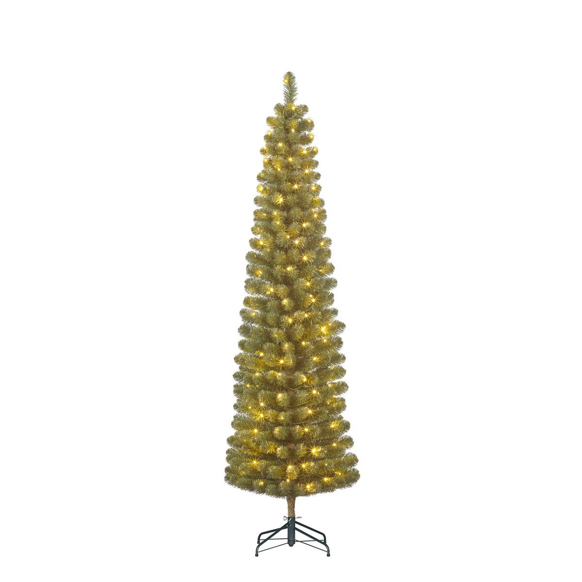 Charlton schmaler künstlicher Weihnachtsbaum mit LED -Beleuchtung und Timer und schwacher Funktion - H215 x Ø56 cm - Grün