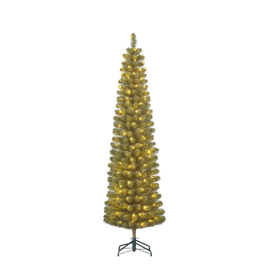 Charlton schmaler künstlicher Weihnachtsbaum mit LED -Beleuchtung und Timer und schwacher Funktion - H215 x Ø56 cm - Grün