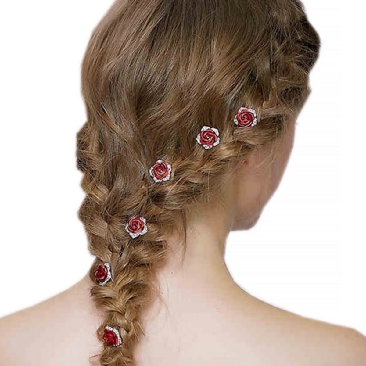 Romantisches Braut-Haarnadel-Set mit roten Rosen – ein 8er-Set