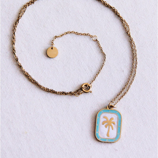 Feine Halskette mit Palmenzauber - Mint/Perle