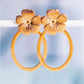 Ovale Statement -Ohrringe mit Blume gold Damen Mode Accessoire Schmuck Edelstahl