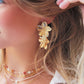 Statement-Ohrring aus Edelstahl mit 2 Blumen – Gold