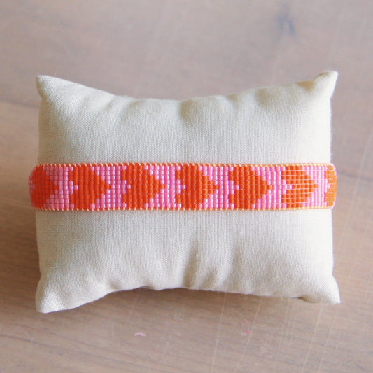 Webarmband mit Herzen - orange/rosa