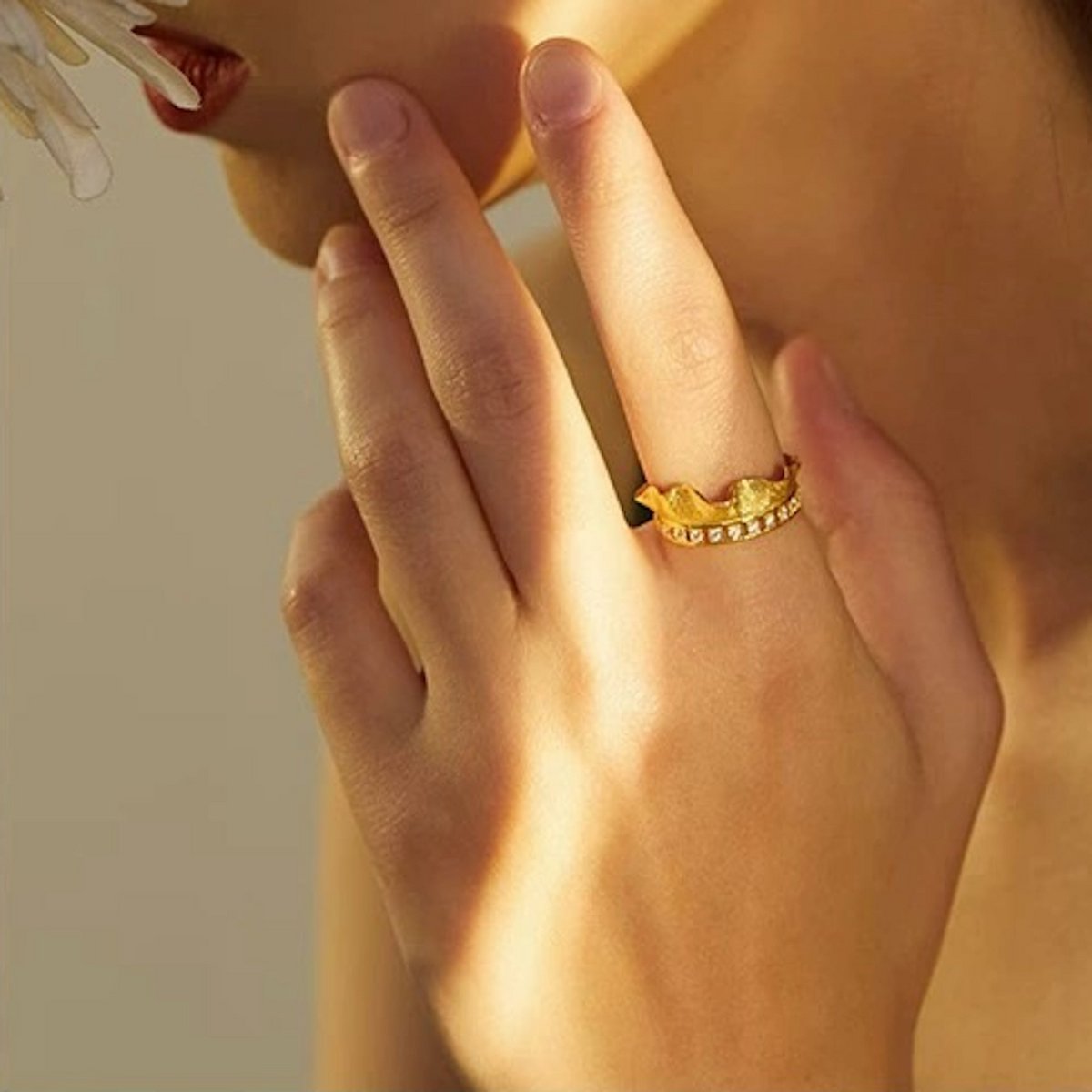 Einzigartiger Rock-Design-Ring – Gold Vermeil und Sterling Silber – verstellbar