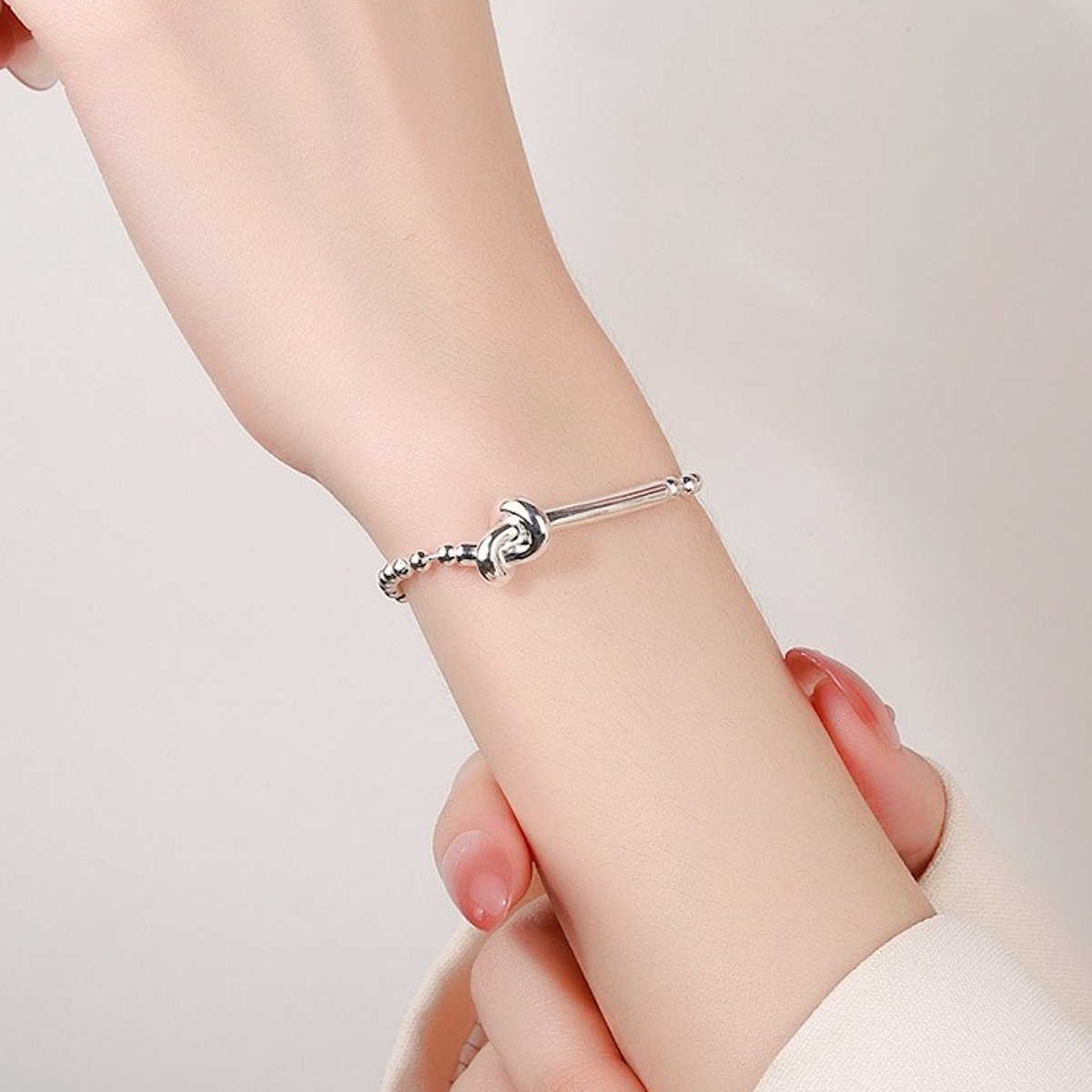 Kugelkettenarmband aus Sterlingsilber – silbernes Knotendesign