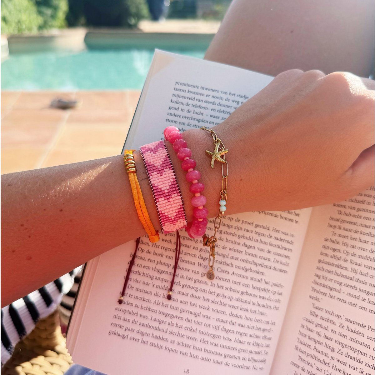 Elastisches Armband von Edelsteinen - Lila/Orange Damen Mode Accessoire Schmuck Edelstahl