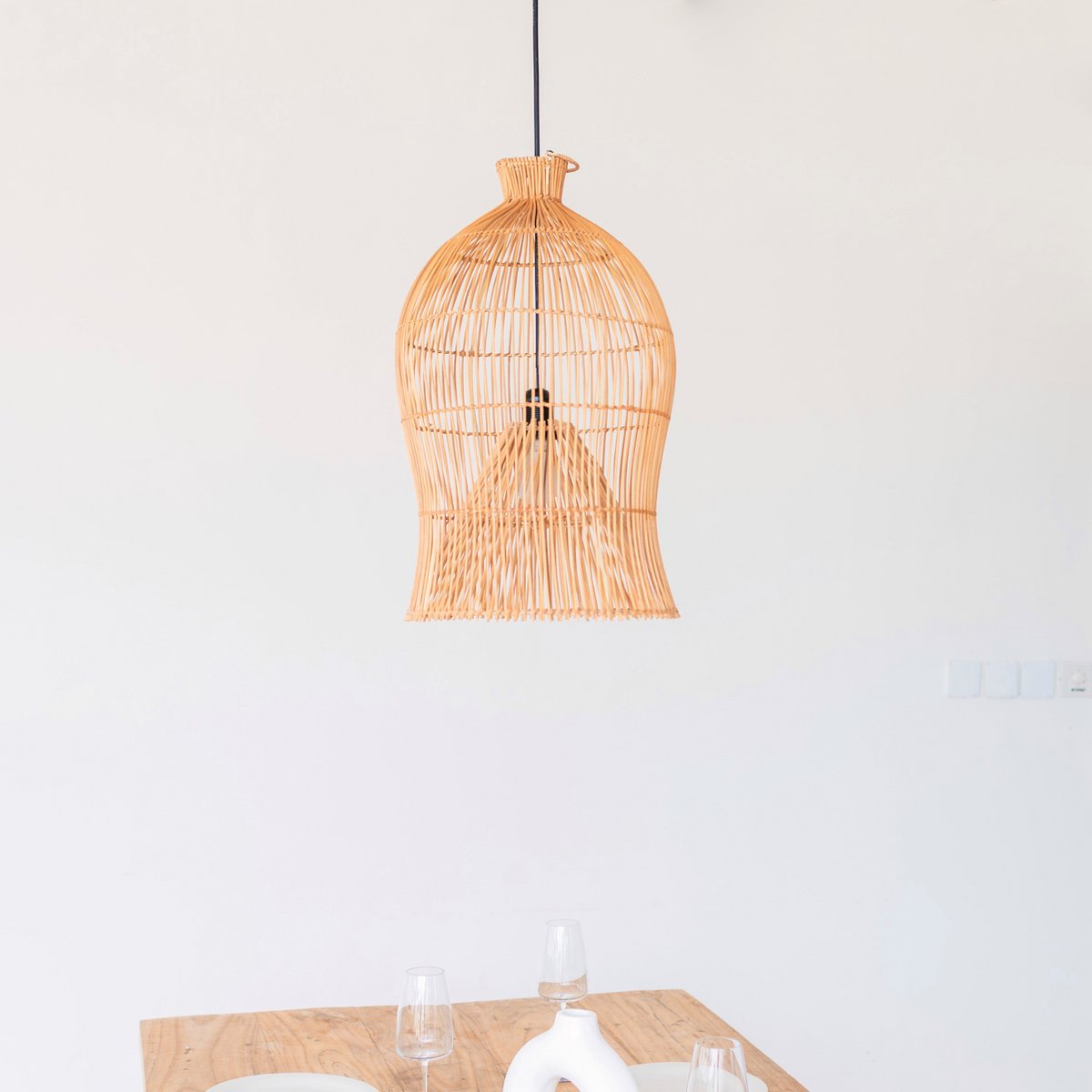 Rattan-Lampenschirm – Boho-Hängelampe – Deckenlampe zum Aufhängen – Boho-Deckenleuchte MAHARA (Ø35 cm)