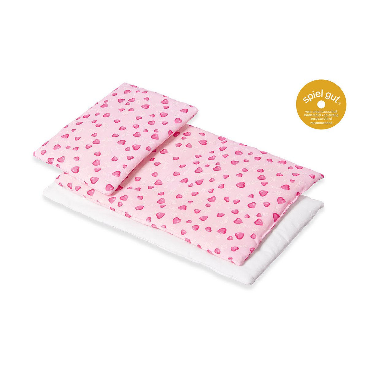 Bettwäsche-Set für Puppenbetten Herzchen, rosa, 3-teilig