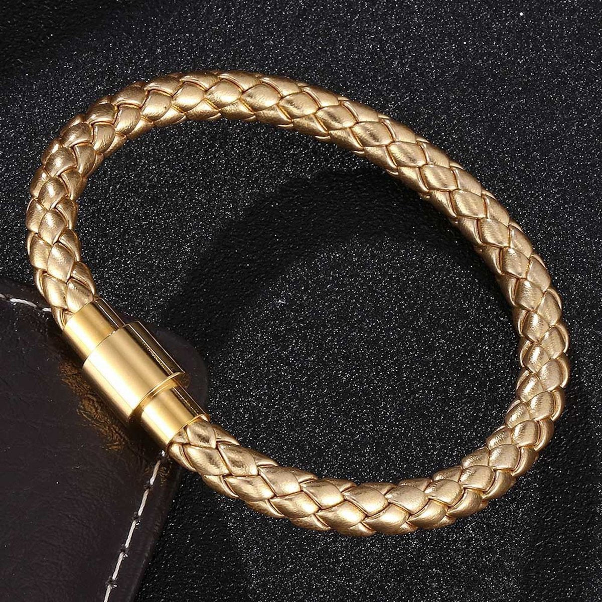 Geflochtenes Gentleman-Armband aus echtem Leder mit goldener Schnalle