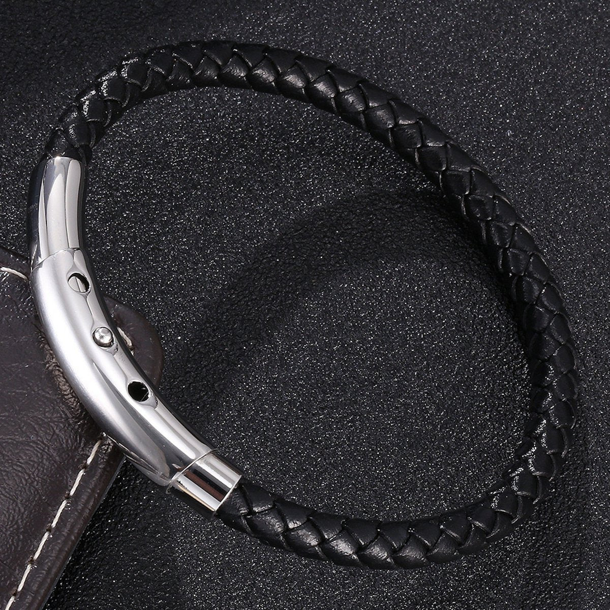 Echtes Leder geflochtenes Gentleman-Armband mit silberner Schnalle