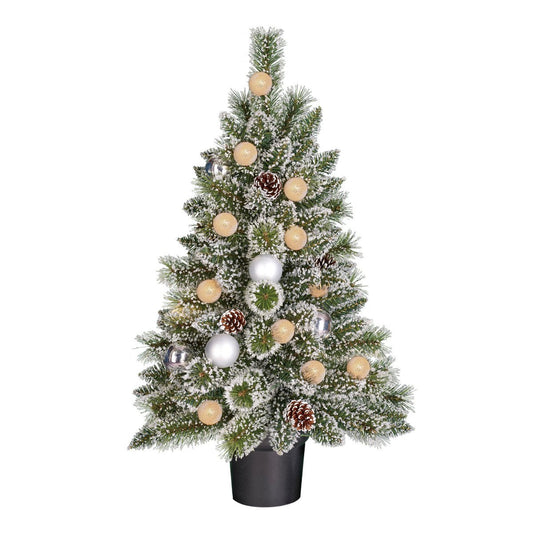 Kaprun Weihnachtsbaum im Topf mit LED -Beleuchtung und Timerfunktion - H90 cm - Grün, Silber
