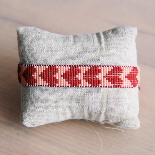 Webarmband mit Herzen - Bordeaux/Lachs