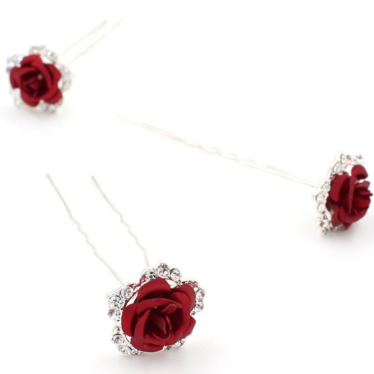 Romantisches Braut-Haarnadel-Set mit roten Rosen – ein 8er-Set