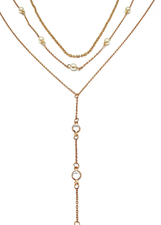 Trend Halskette  3tlg goldfarben mit Perlen Damen trendiger Modeschmuck nickelfrei