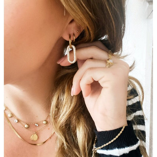 SO791: Edelstahlohrring mit ovalem Kristallanhänger - Gold