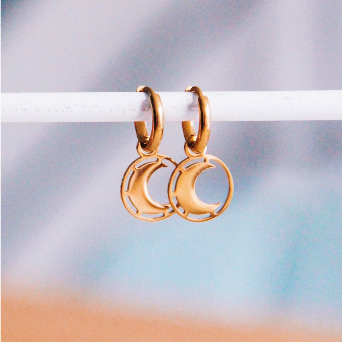 Edelstahl - Reifenohrringe  Mondzauber Ohrring Damen Mode Accessoire Schmuck Edelstahl