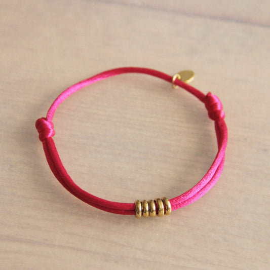 LC165 - Satinarmband mit Ringen - Fuchsia/ Gold