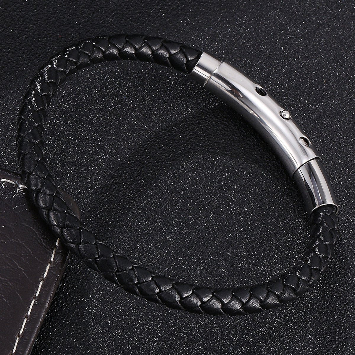 Echtes Leder geflochtenes Gentleman-Armband mit silberner Schnalle