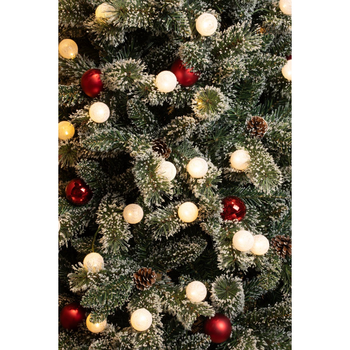 Kaprun Künstlicher Weihnachtsbaum aus Jute mit LED-Beleuchtung – H60 x Ø39 cm – Grün gefrostet, Rot