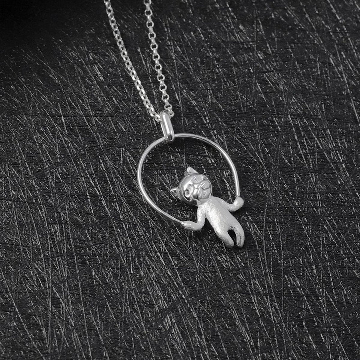 Cute Rope Skipping Cat Necklace - Gold n Silver