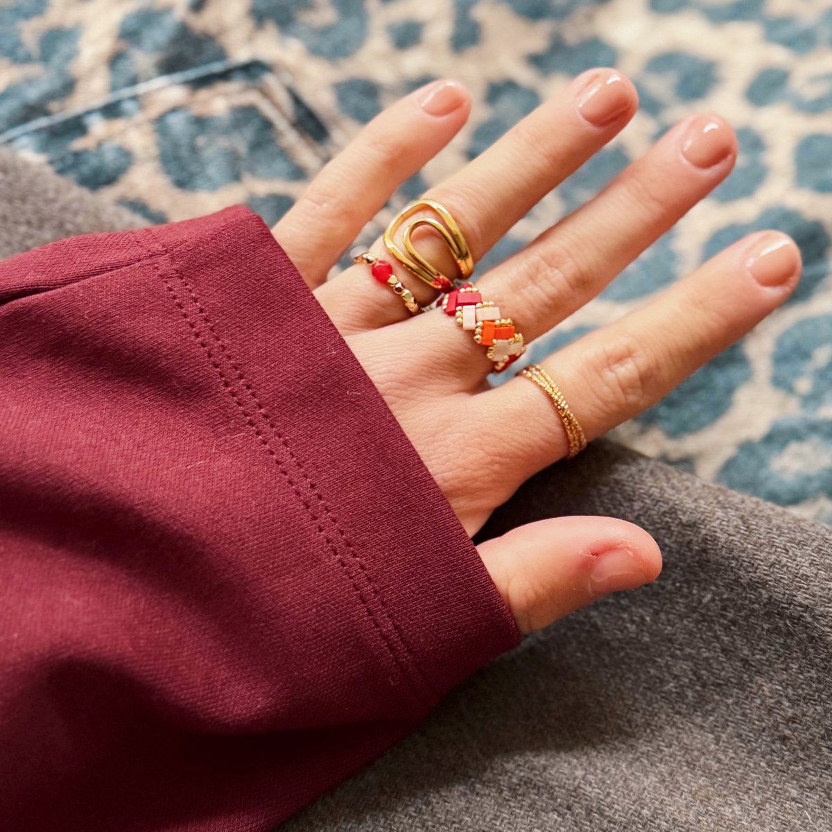 Elastischer Ring mit Naturstein - Orange Damen Mode Accessoire Schmuck Edelstahl