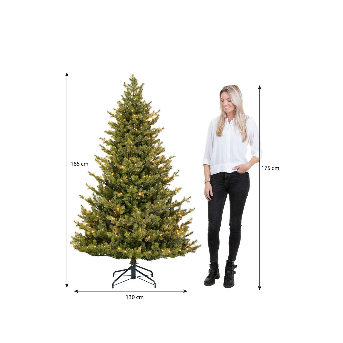 Clive Künstlicher Weihnachtsbaum mit LED-Beleuchtung – H185 x Ø130 cm – Grün