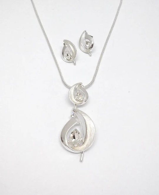 SchmuckSet Garnitur 2tlg-HALSKETTE + Ohrringe Collier / Ohrstecker rhodiniert/ versibert mit KRISTALL  Damen  Modeschmuck nickelfrei