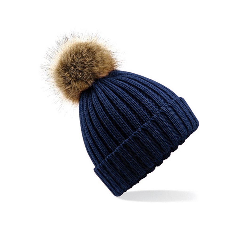 Beanie Heavy Knit Kunstfell dunkelblau