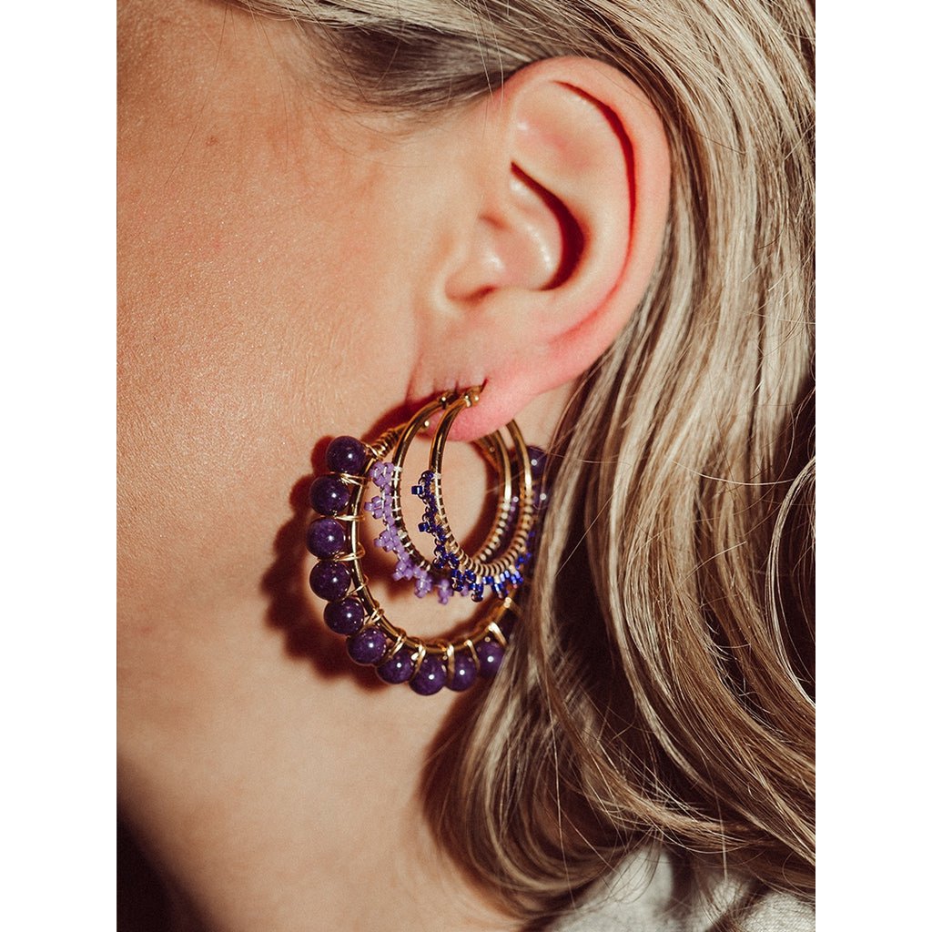 Ear Candy Purple Black Beads