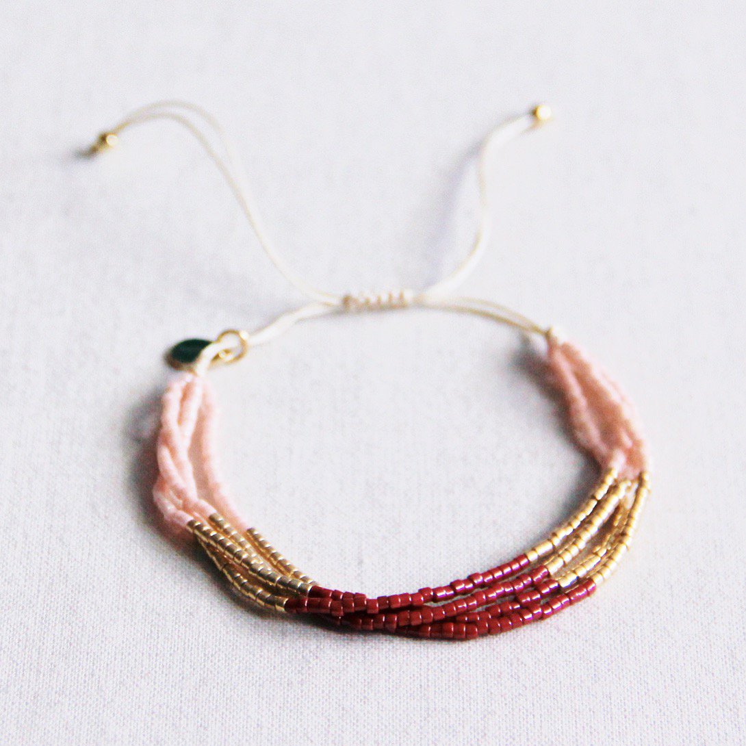 Quadruple Miyuki -Armband - Bordeaux/Lnude/Goldplattierter