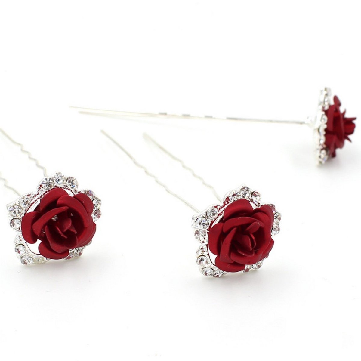 Romantisches Braut-Haarnadel-Set mit roten Rosen – ein 8er-Set