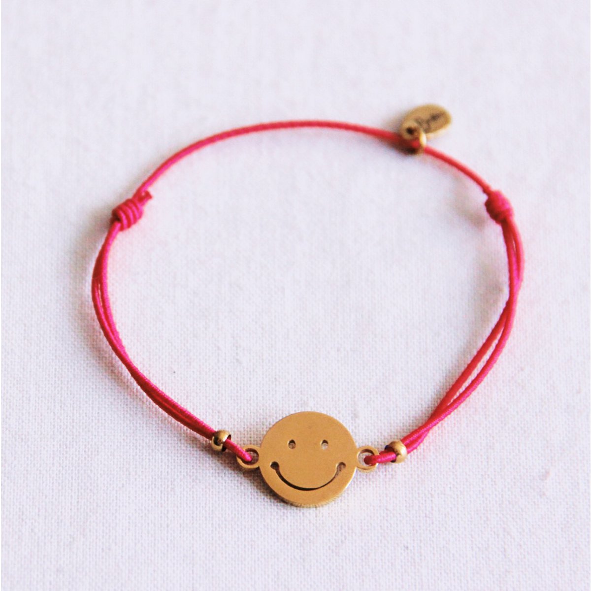 Elastisches Armband mit Smiley - Fuchsia Damen Mode Accessoire Schmuck Edelstahl