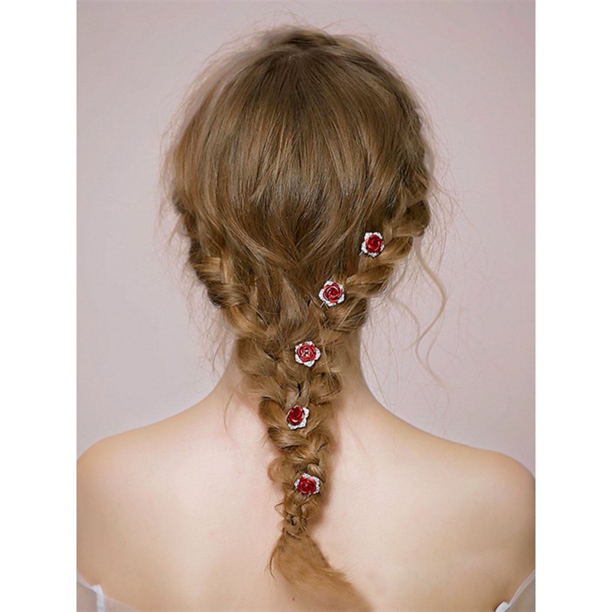 Romantisches Braut-Haarnadel-Set mit roten Rosen – ein 8er-Set