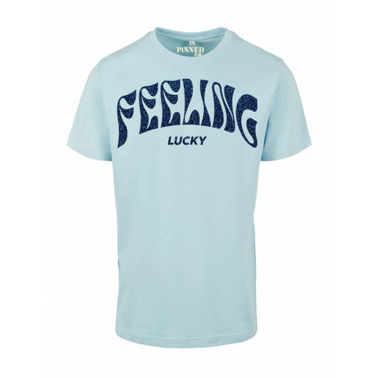 Normales T-Shirt Feeling Lucky in Dunkelblau mit Glitzer