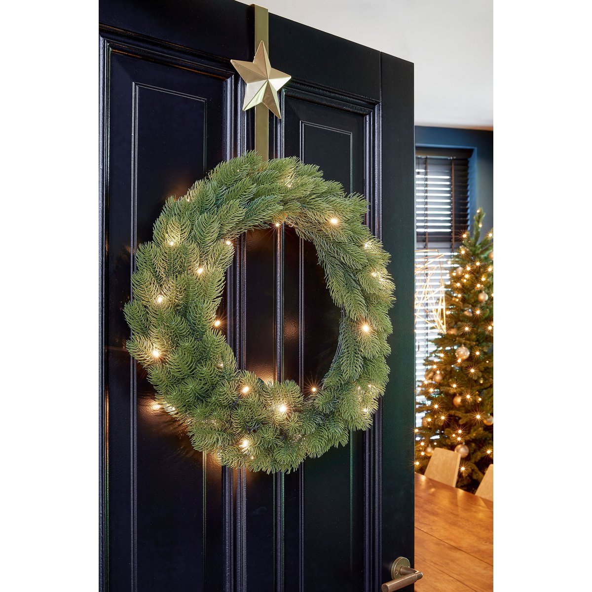 Nagoya Weihnachtskranz mit LED -Beleuchtung - H12 x Ø60 cm - Grün Deko Weihnachten