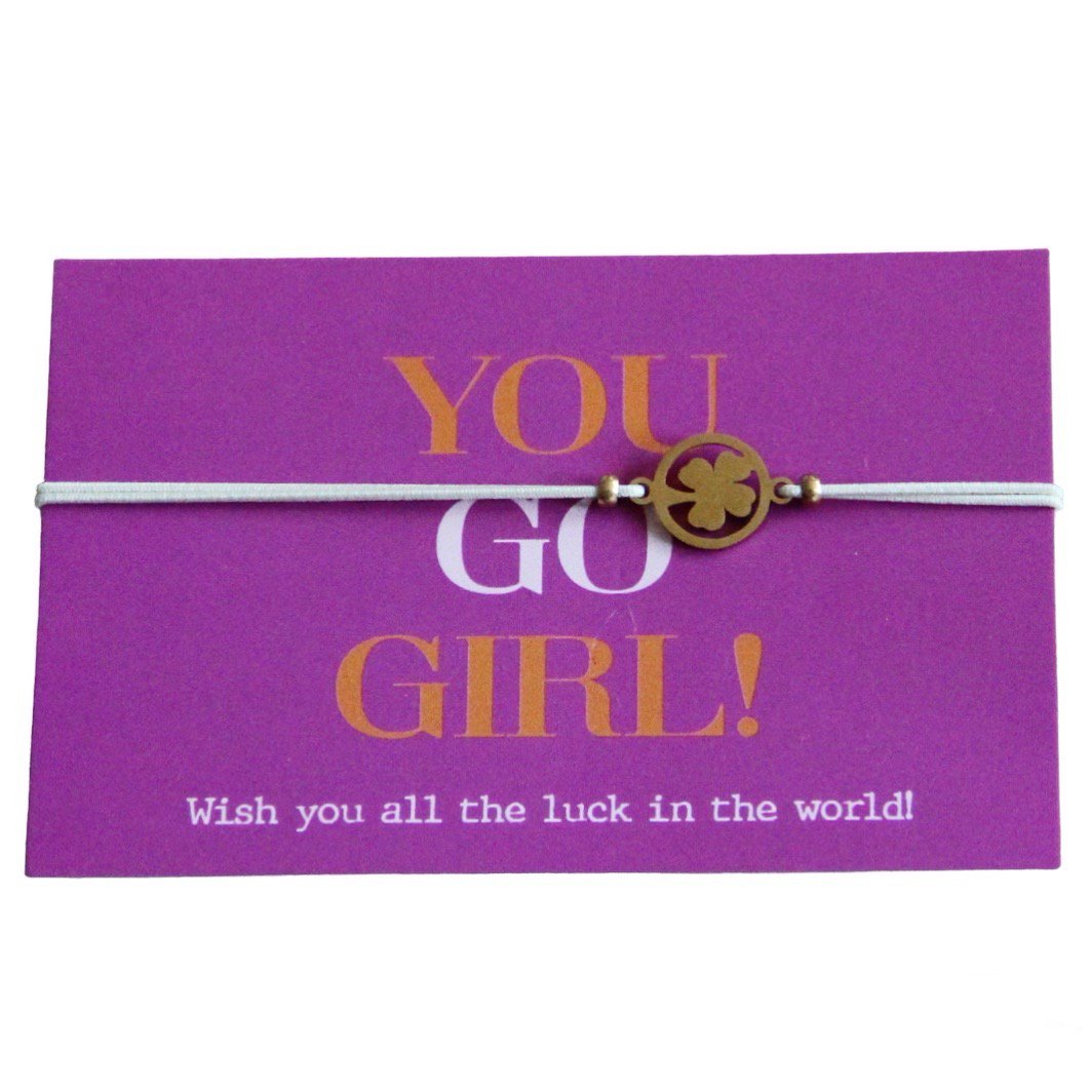 „You Go Girl“-Kleeblatt-Armband auf Karte