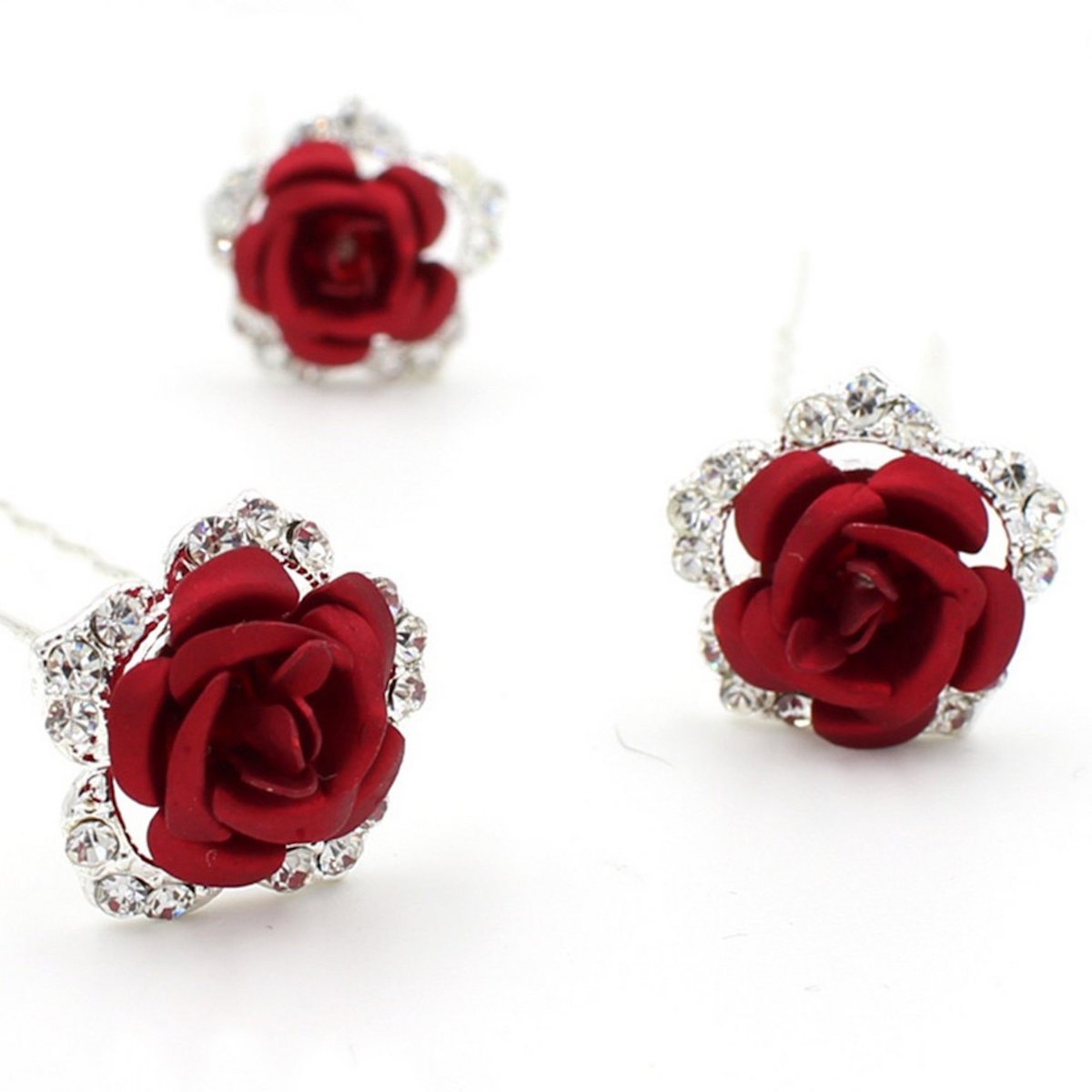 Romantisches Braut-Haarnadel-Set mit roten Rosen – ein 8er-Set