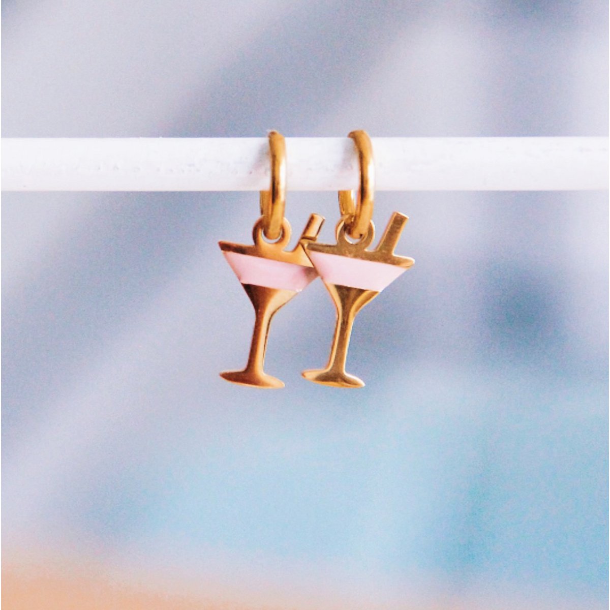 Creolen aus Edelstahl mit Cocktail gold Damen Ohrringe Bar Accessoire Schmuck Edelstahl