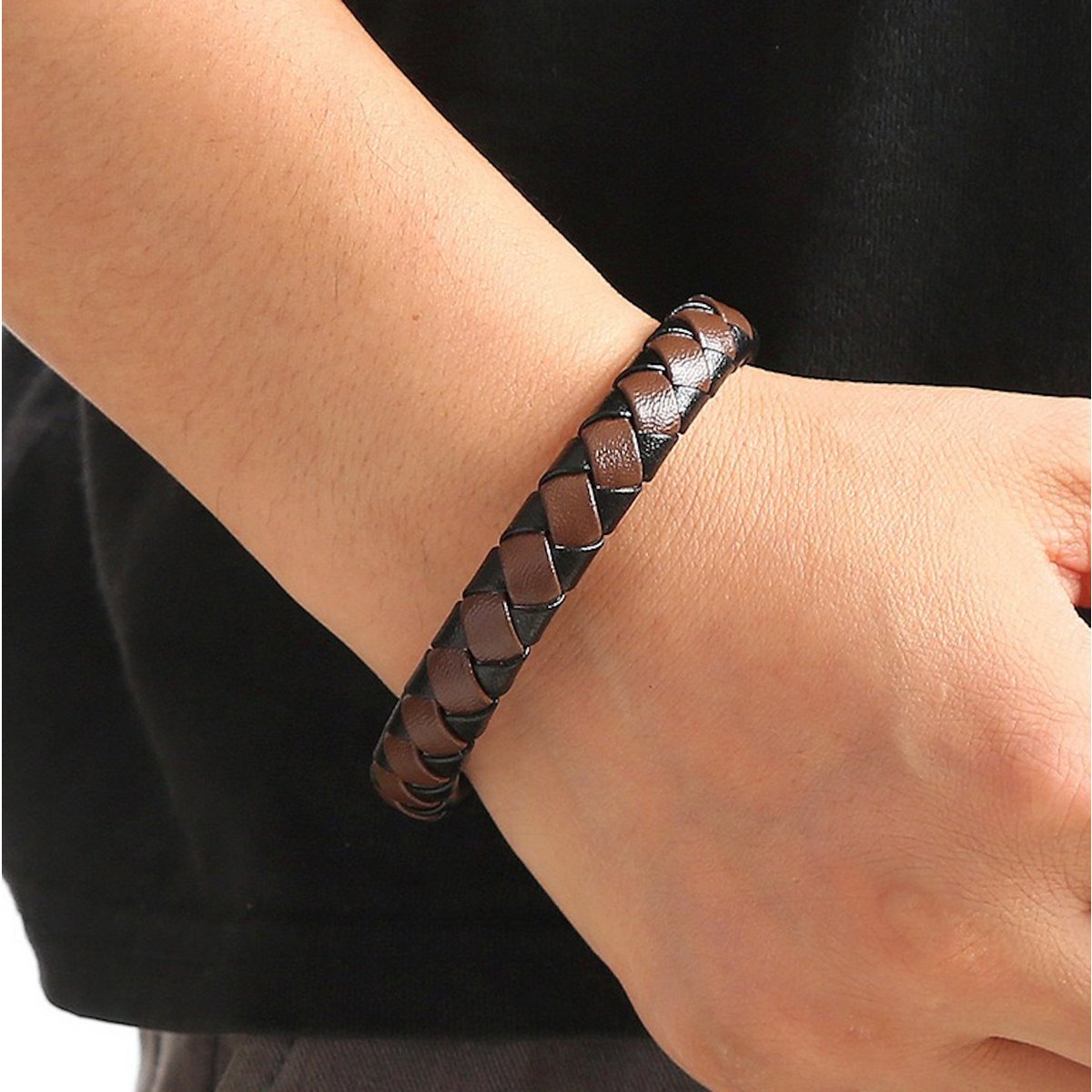 Lederähnliches geflochtenes Herrenarmband – Schwarz, Braun, Blau