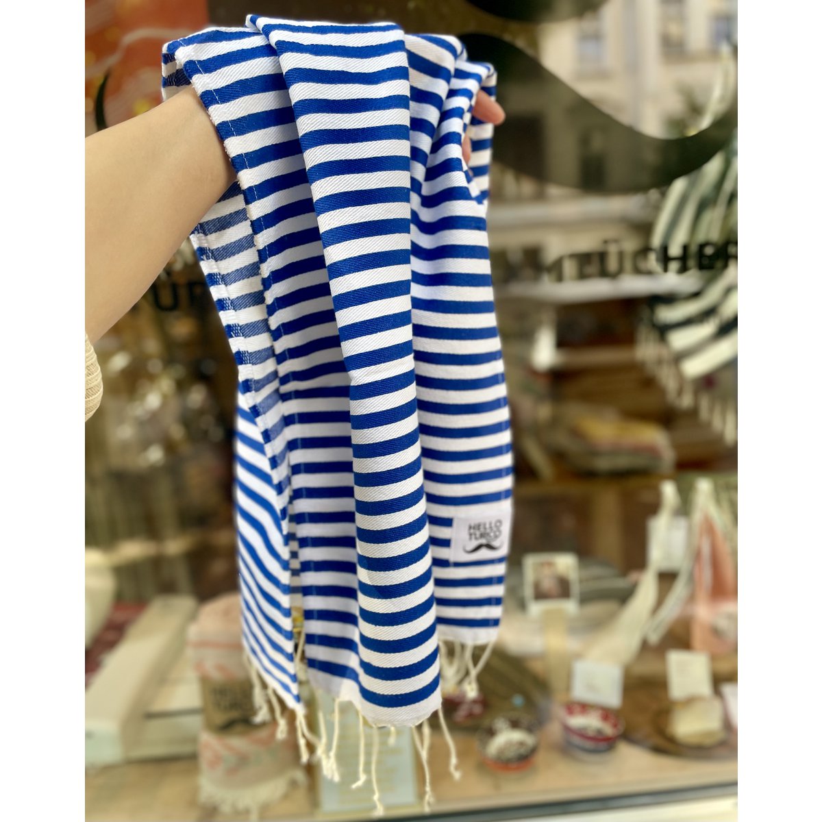 Striped Hand/Baby Towel Marine Blue - 45 x 100 cm