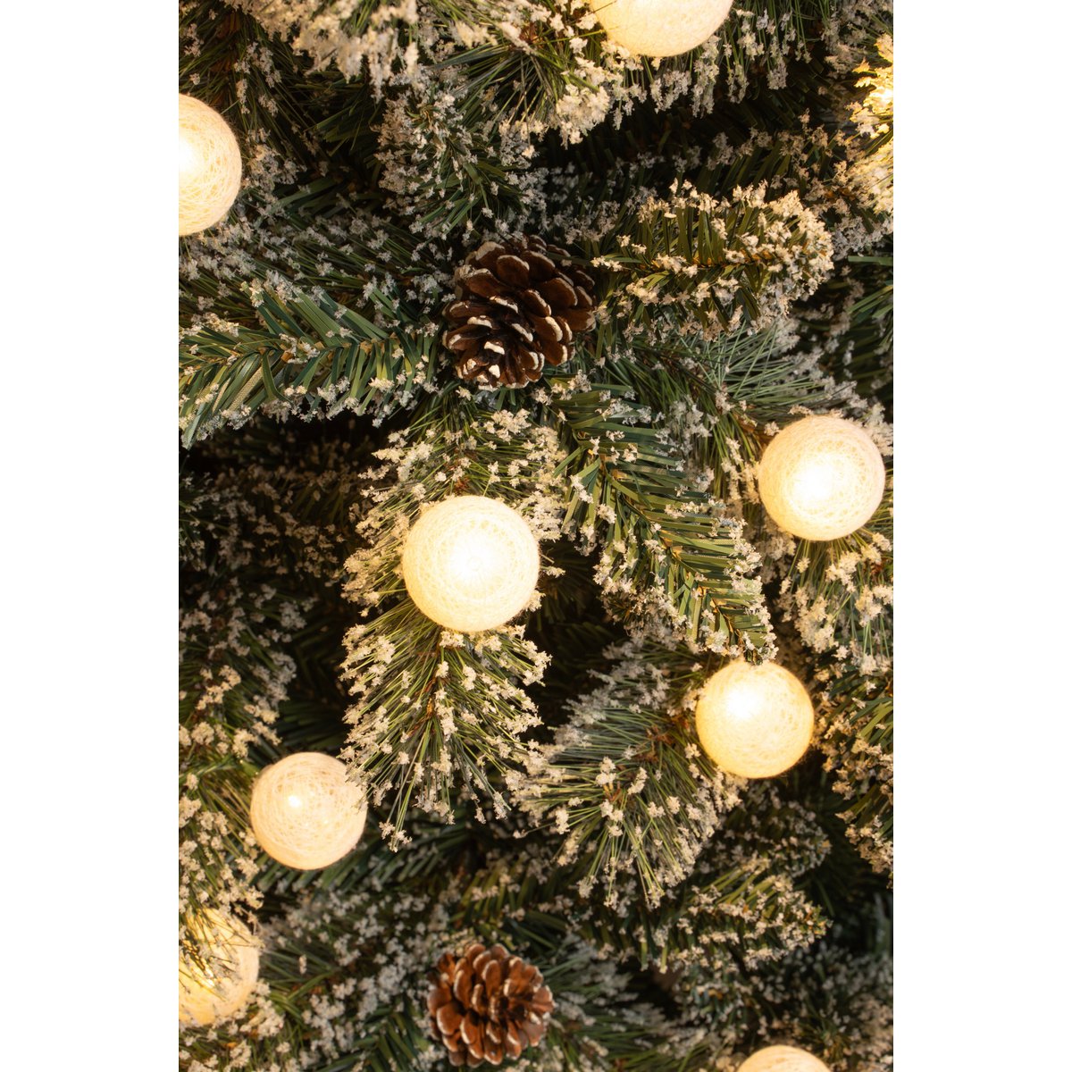 Kaprun Künstlicher Weihnachtsbaum aus Jute mit LED-Beleuchtung – H60 x Ø39 cm – Grün gefrostet, Rot