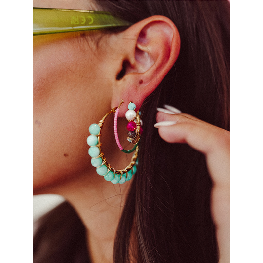 Ear Candy Hard Green Pink Beads