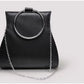 Glänzende schwarze Party-Clutch mit Perlen und silbernen Kreisgriffen – Silber und Gold