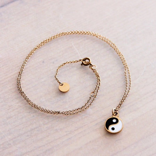 Feine Edelstahlkette mit Yingyang – Gold