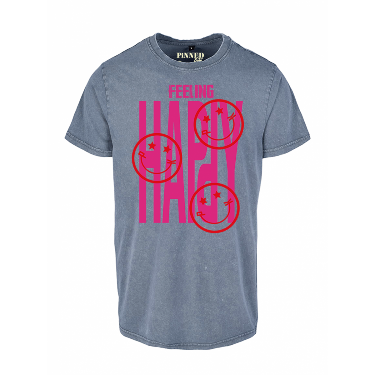 Gewaschenes T-Shirt Feeling Happy Hot Pink