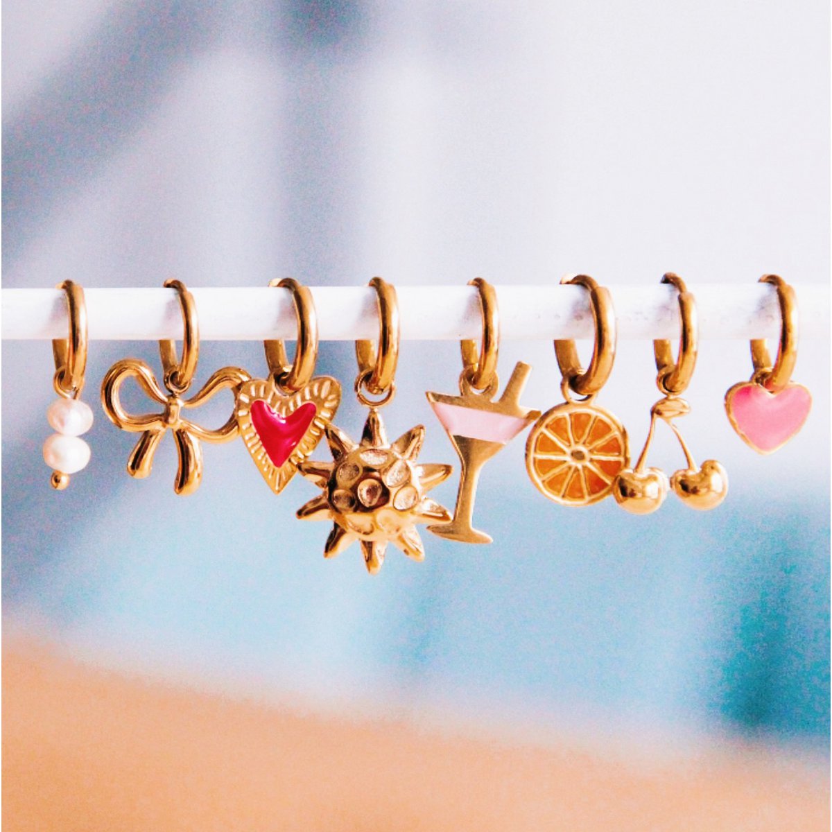 Creolen aus Edelstahl mit Cocktail gold Damen Ohrringe Bar Accessoire Schmuck Edelstahl