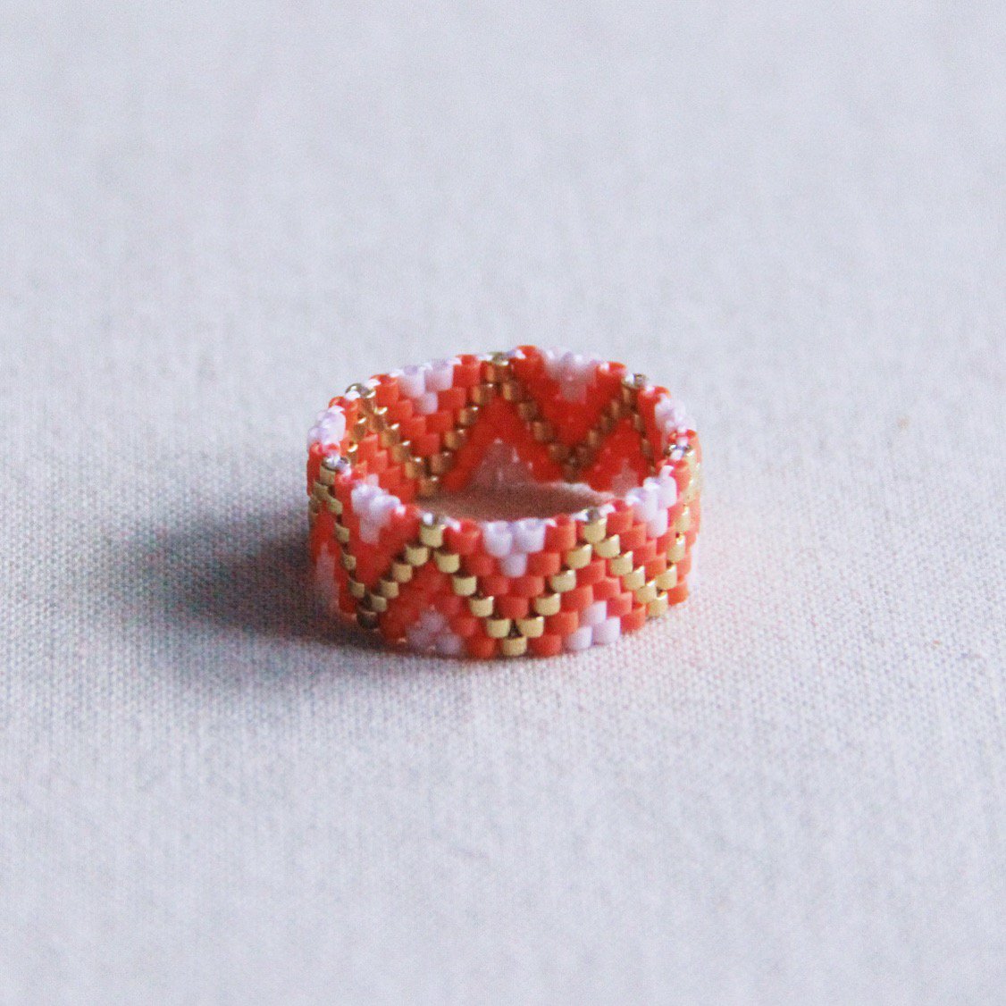 Webenring im Zickzack - lila/orange Damen Mode Accessoire Schmuck Edelstahl