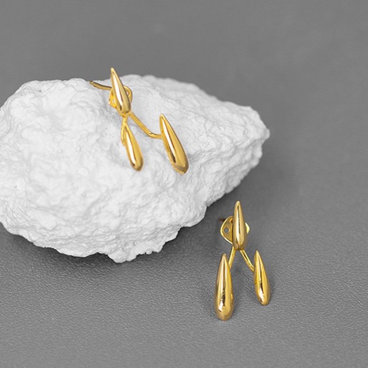 Creative Design Rain Drop Ear Studs - Gold vermeil n Sterling silver