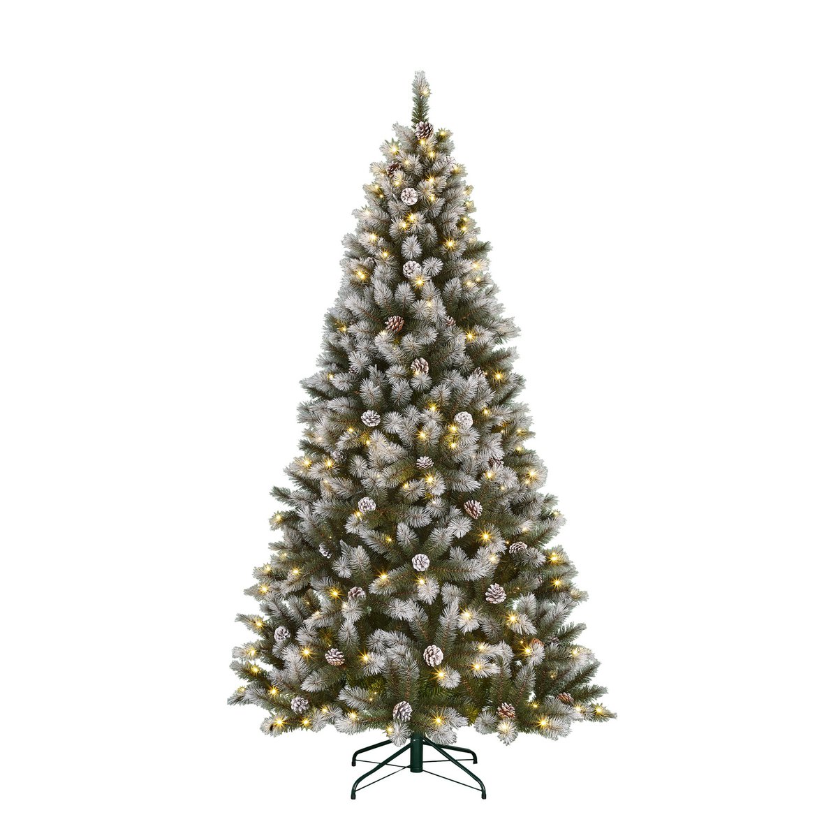 Pittsfield Künstlicher Weihnachtsbaum mit LED-Beleuchtung – H230 x Ø122 cm – Grün gefrostet