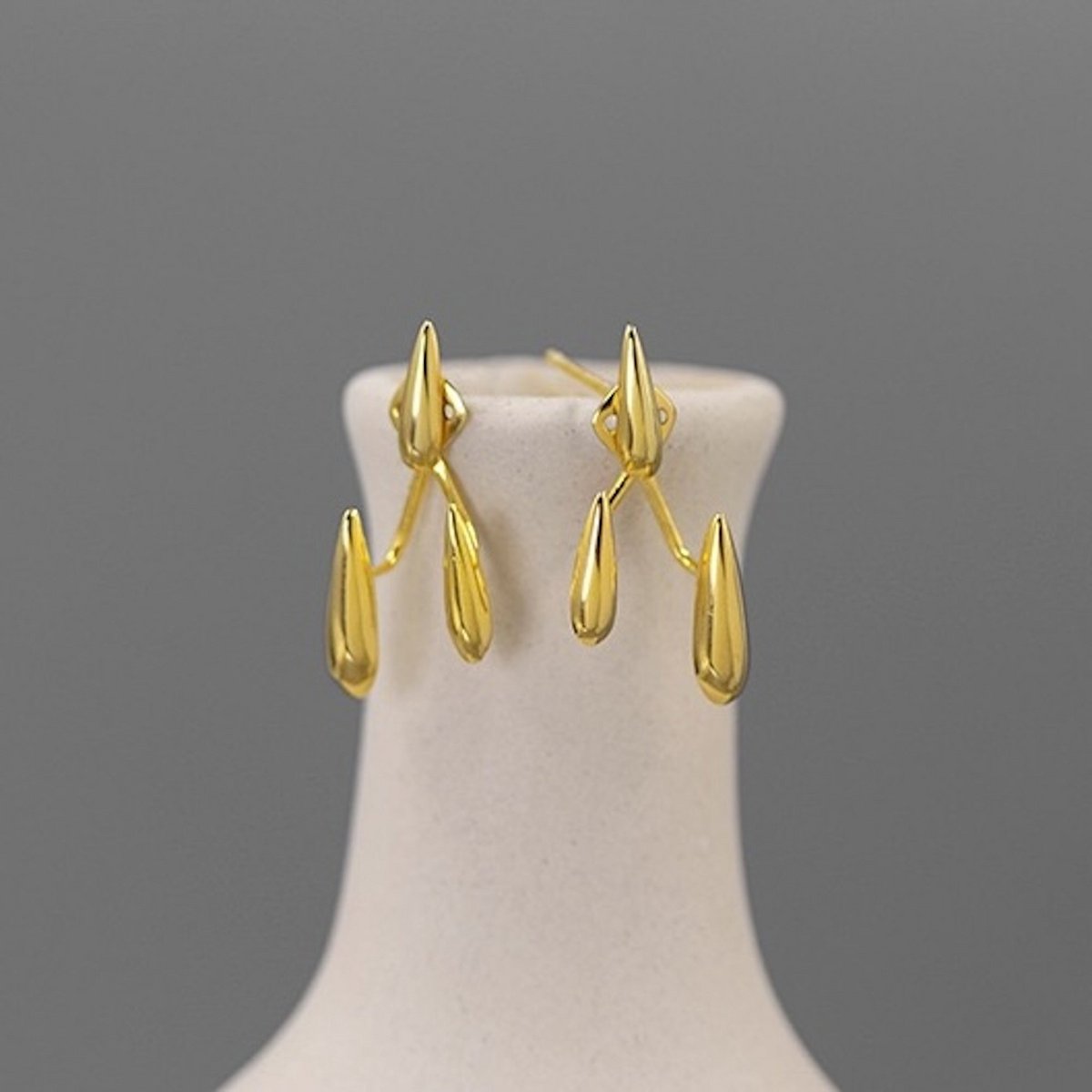 Creative Design Rain Drop Ear Studs - Gold vermeil n Sterling silver